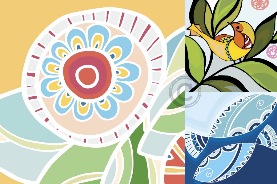 flowe, fish and bird